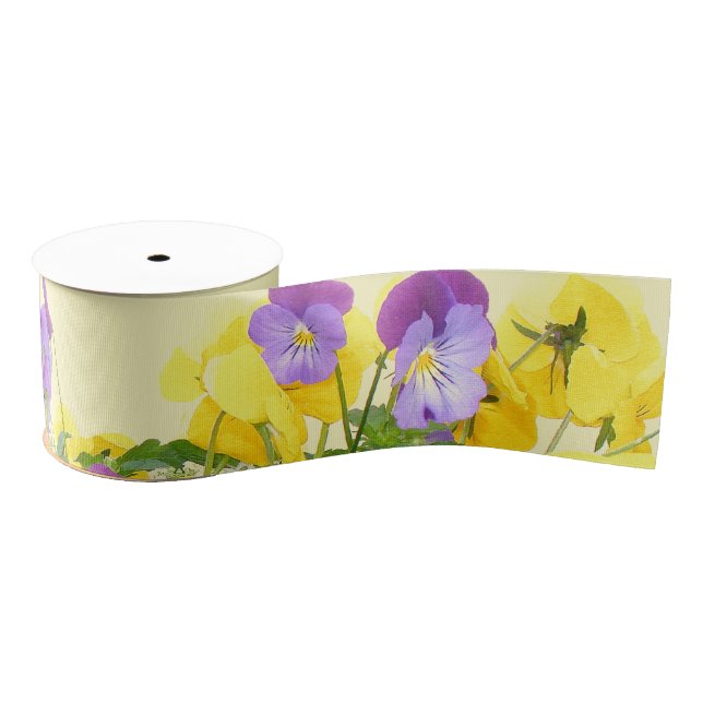 Ruban floral de gros-grain de fleur de pensée (Bobine)