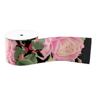 Ruban floral de gros-grain de fleurs de rose de