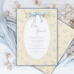 Ruban floral jaune vintage Invitation à une baby s