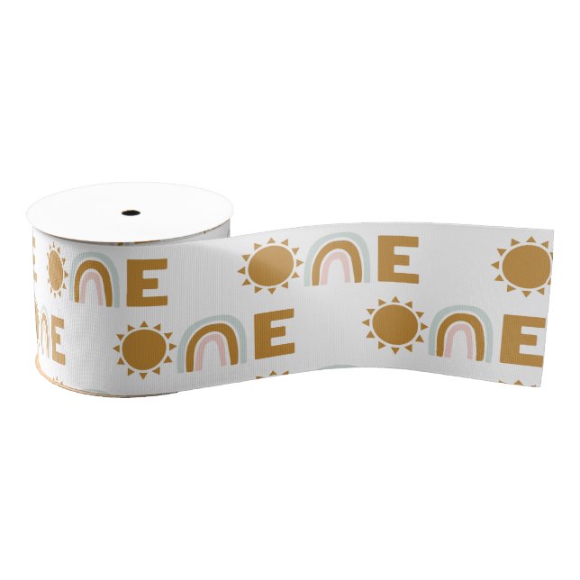 Ruban Gros-grain 1er anniversaire soleil et arc-en-ciel (Bobine)
