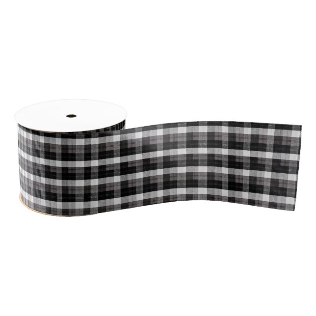 Ruban Gros-grain 3" Grosgrain Ruban Xmas Baffalo Plaid Noir Blanc (Bobine)