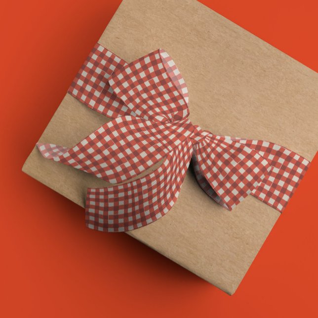 Ruban Gros-grain À damiers rouge classique (Red and cream checkered ribbon.)