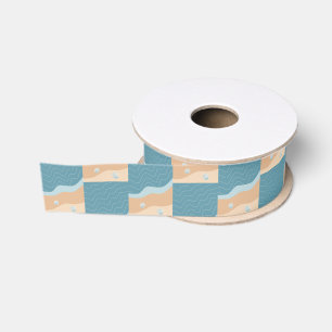 Ruban Gros-grain Abstrait Beach Motif Wave Lines Blue Sand Shells