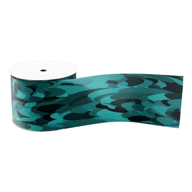 Ruban Gros-grain Abstrait Motif Turquoise Noir (Bobine)