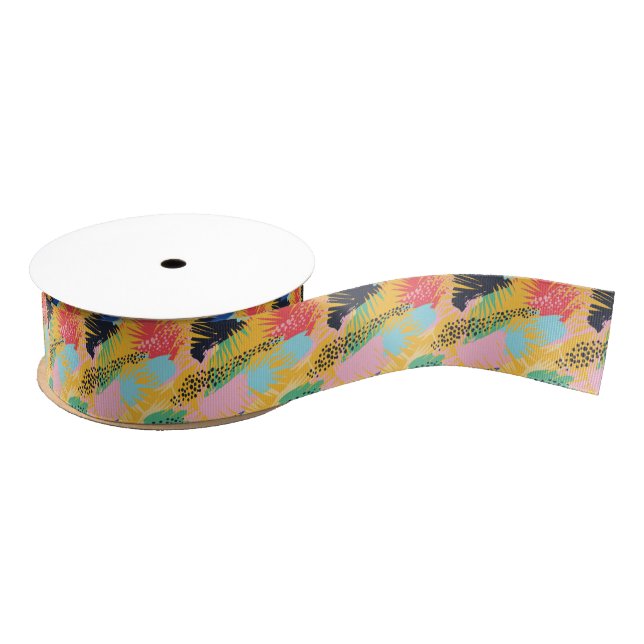 Ruban Gros-grain Abstraits Boho Tropical Palm Feuilles (Bobine)