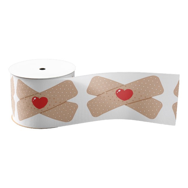 Ruban Gros-grain Adhesive Bandages With Red Hearts (Bobine)