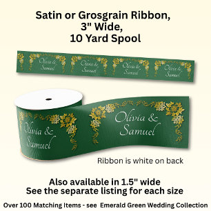 Ruban Gros-grain Ajouter des noms, 3" de large vert émeraude et or