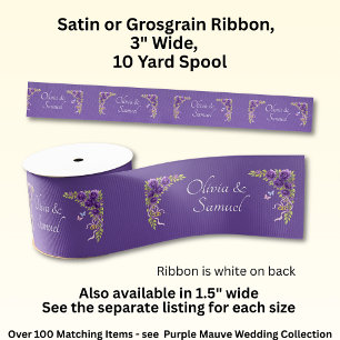 Ruban Gros-grain Ajouter des noms, 3 pouces large Fleurs mauves vio