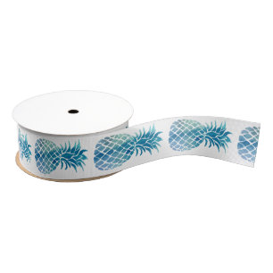 Ruban Gros-grain ananas bleu aquarelle