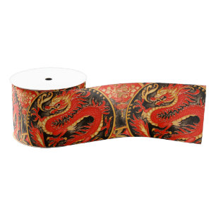 Ruban Gros-grain Ancien Dragon chinois traditionnel Rouge Or Or