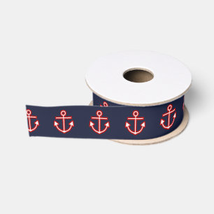 Ruban Gros-grain Ancre marine marine Motif blanc bleu de la marine