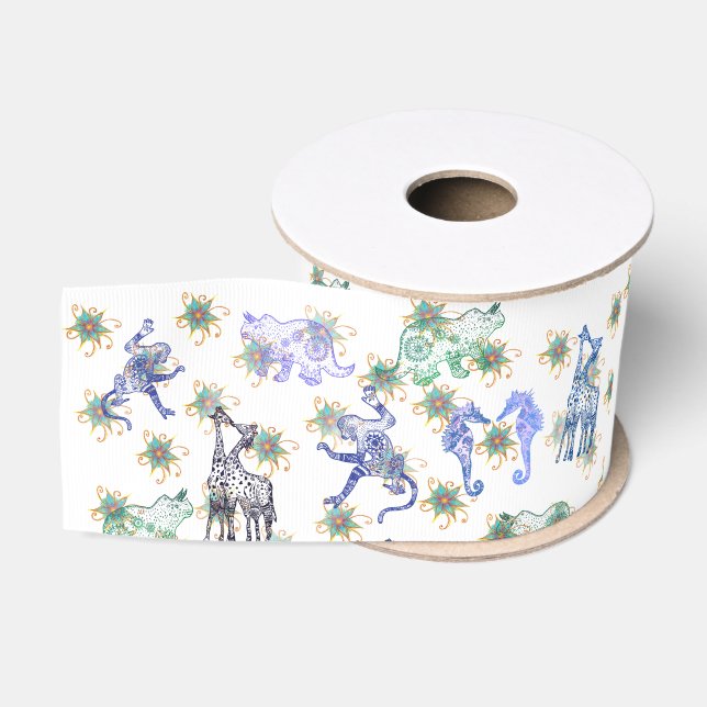 Ruban Gros-grain Animaux Mandala (Bobine)