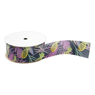 Ruban Gros-grain Aquarelle Ananas Luau Multicolore Tropical