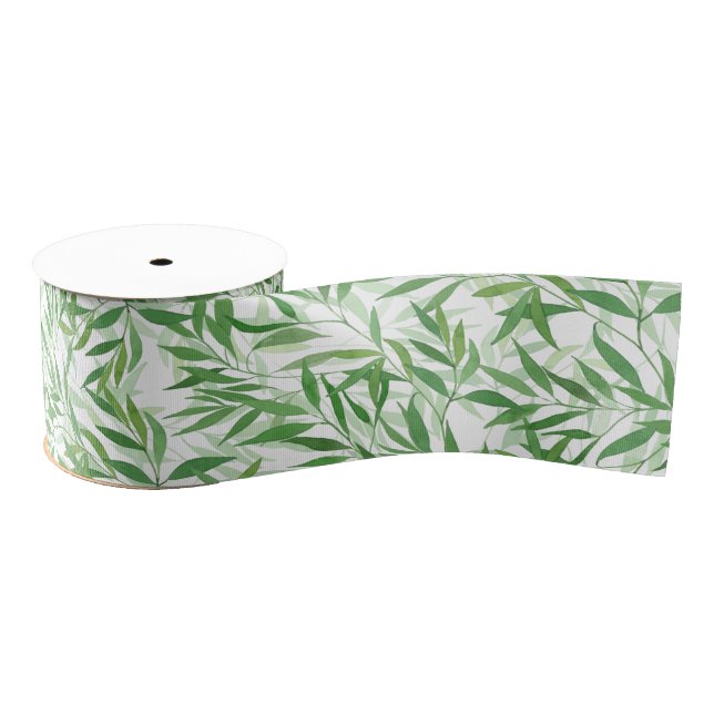 Ruban Gros-grain Aquarelle Bambou Feuilles Branches Vines Forêt (Bobine)