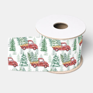 Ruban Gros-grain Aquarelle Buffalo Carreaux Vintage Camion Noël
