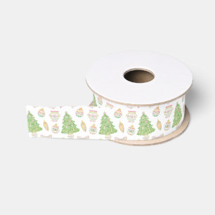 Ruban Gros-grain Aquarelle Chinoiserie rose Baubles Arbre de Noël