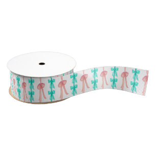 Ruban Gros-grain Aquarelle Coquette rose et turquoise