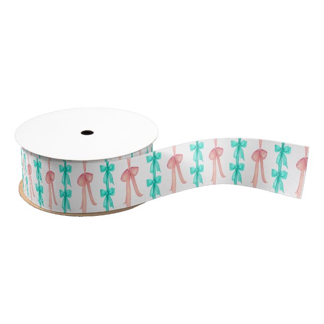 Ruban Gros-grain Aquarelle Coquette rose et turquoise (Bobine)