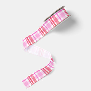Ruban Gros-grain Aquarelle Écossais Rose et Rouge