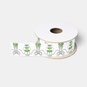 Ruban Gros-grain Aquarelle Gris vaches et vert Topio