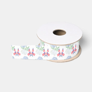 Ruban Gros-grain Aquarelle Hydrangeas et Drapeaux Américains du 4 j
