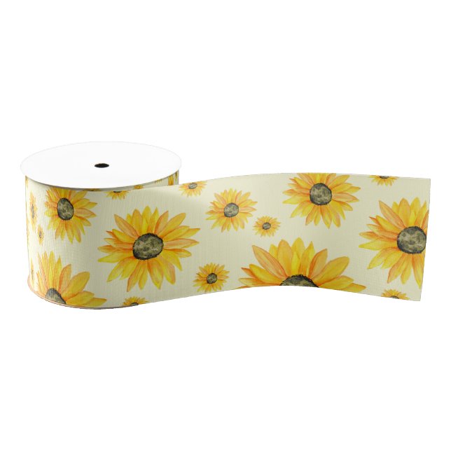 Ruban Gros-grain Aquarelle Tournesols motifs floraux (Bobine)