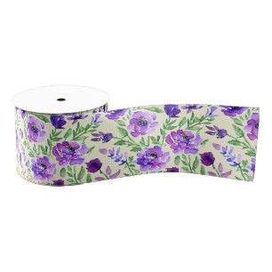 Ruban Gros-grain Aquarelle violet vert Floral Pays Français