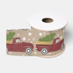 Ruban Gros-grain Arbre de Noël Camion Rouge Vintage Fêtes Rétro