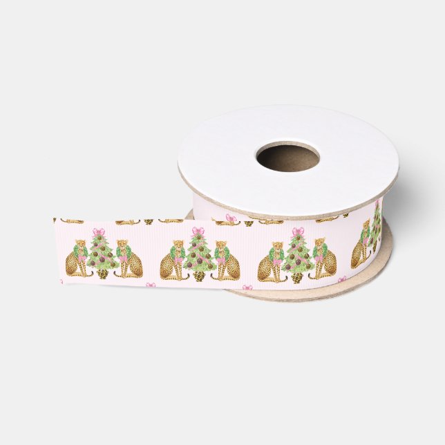 Ruban Gros-grain Arbre de Noël léopard Preppy aquarelle (Bobine)