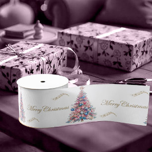 Ruban Gros-grain Arbres de Noël Rose Pastel Noël