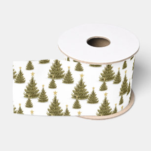 Ruban Gros-grain Arbres verts blancs botaniques de vacances