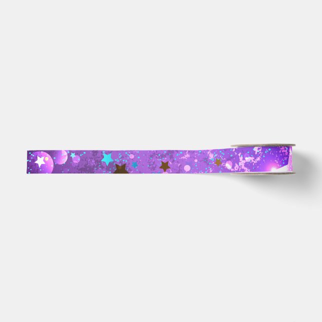 Ruban Gros-grain Arrière - plan de feuille violet avec étoiles (Devant)