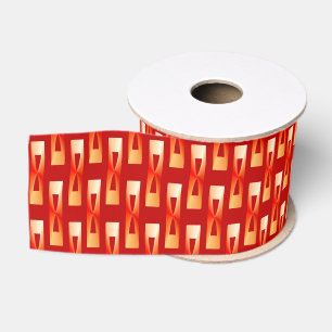 Ruban Gros-grain Art Déco Géométrique métallique - Rouge et Corail