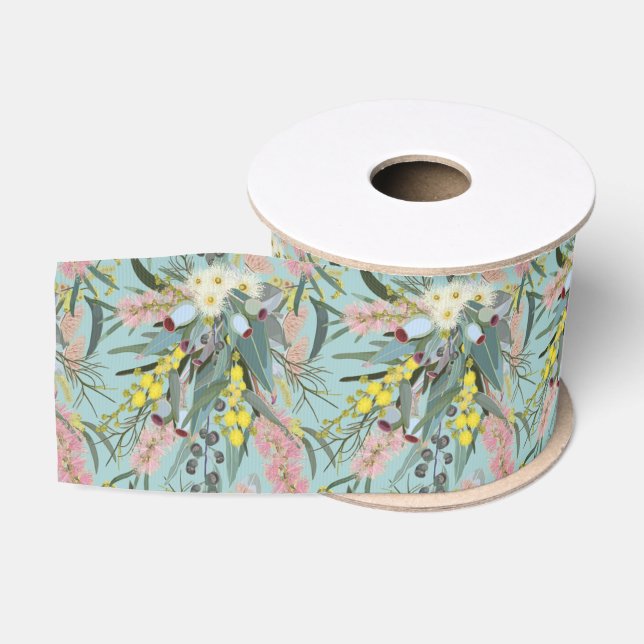 Ruban Gros-grain Aussie Native Bush Blooms Summer Blue (Bobine)