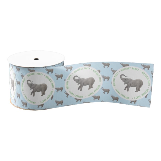 Ruban Gros-grain Baby Elephant Bleu clair Anniversaire (Bobine)