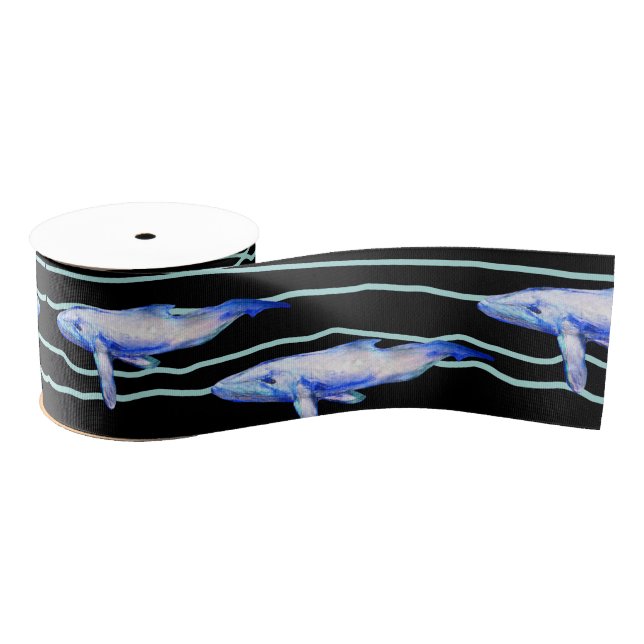 Ruban Gros-grain Baleines Poissons heureux  (Bobine)