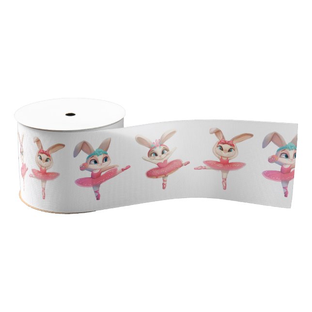Ruban Gros-grain Ballerina Bunnies In Pink Tutus (Bobine)
