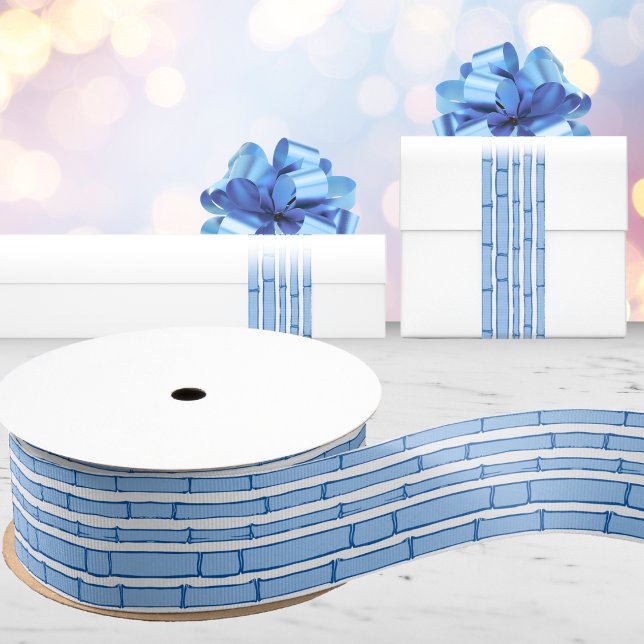 Ruban Gros-grain Bambooey Bamboo Stripe in Blue Porcelain (Créateur téléchargé)