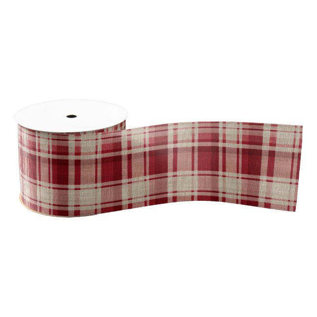 Ruban Gros-grain Bandes Plaid Crème Rouge (Bobine)