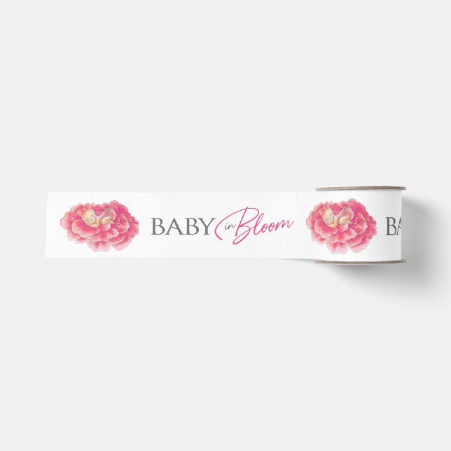 Ruban Gros-grain Bébé en fleurs bébé rose gris shower  (Devant)