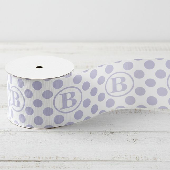 Ruban Gros-grain Bébé Pastel Pointillé Violet (Classic Polka Dot Ribbon with Monogram in Pastel Purple for Kids. Cute Dots Birthday Ribbon for Girl)