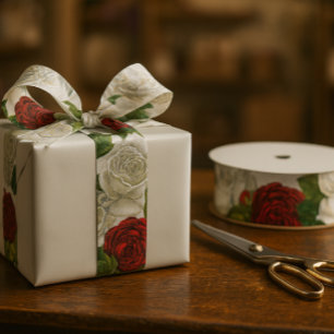 Ruban Gros-grain Belle Rose Rouge & Blanche Vintage
