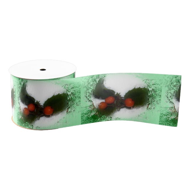 Ruban Gros-grain Berries vertes Frosty Holly (Bobine)