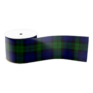 Ruban Gros-grain Black Watch Tartan bleu vert Plaid