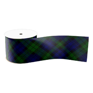Ruban Gros-grain Black Watch Tartan bleu vert Plaid