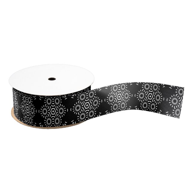 Ruban Gros-grain Black & White Mediterranean Tile Grosgrain Ribbon (Bobine)
