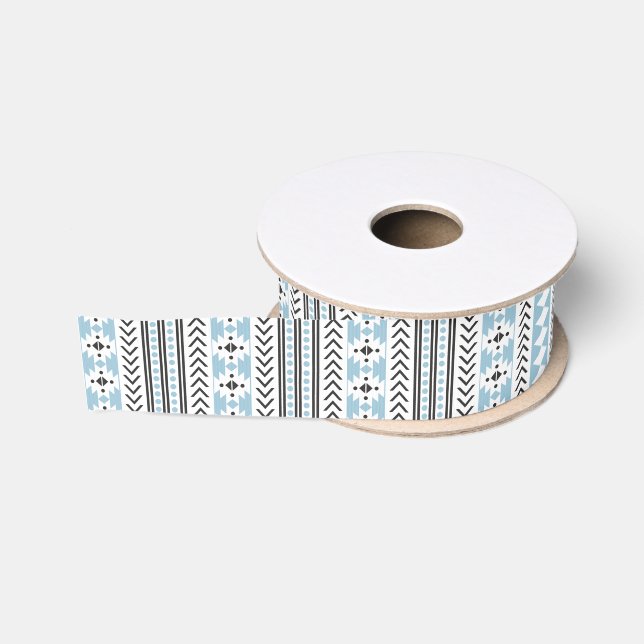 Ruban Gros-grain Bleus layette, copie tribale aztèque blanche de (Bobine)