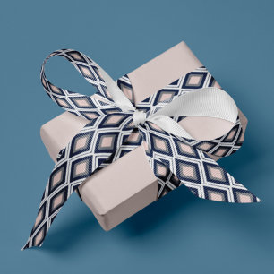 Ruban Gros-grain Blush Pink et Navy Diamond Ikat Motif