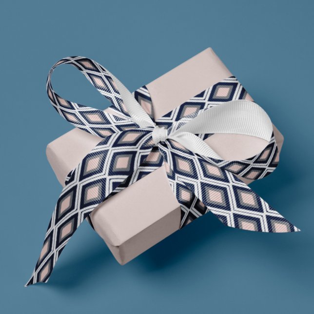 Ruban Gros-grain Blush Pink et Navy Diamond Ikat Motif (Créateur téléchargé)
