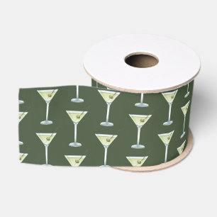 Ruban Gros-grain Boissons Martini sur fond vert olive